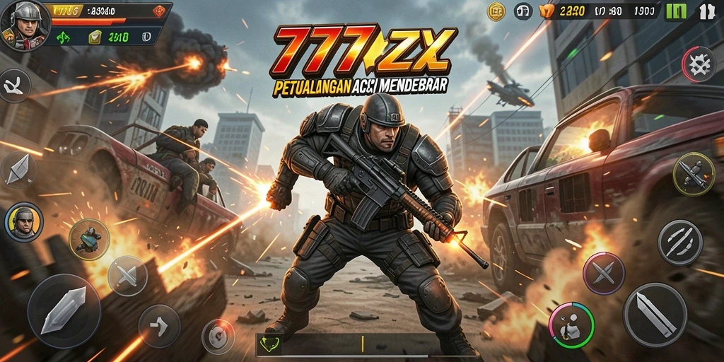 Tampilan gameplay mendebarkan dari 777ZX dengan aksi seru.