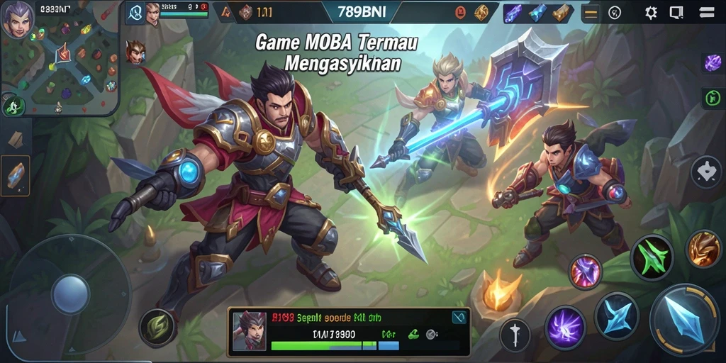 Gameplay seru 789BNI dengan aksi pertempuran MOBA yang intens.