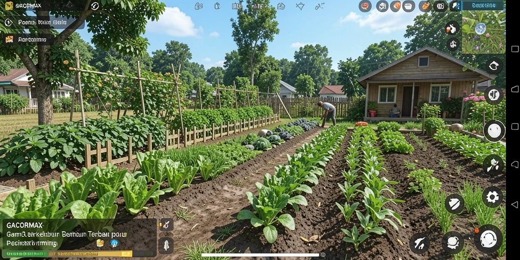 Tangkapan layar GACORMAX menunjukkan pemain merawat tanaman dan hewan di ladang.