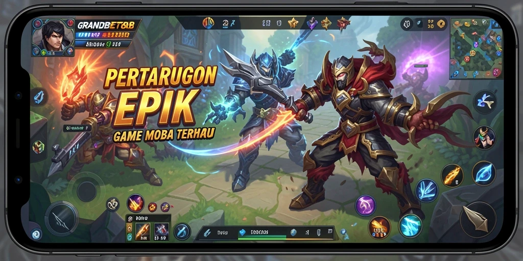 Tangkapan layar menampilkan aksi seru dalam pertempuran MOBA.