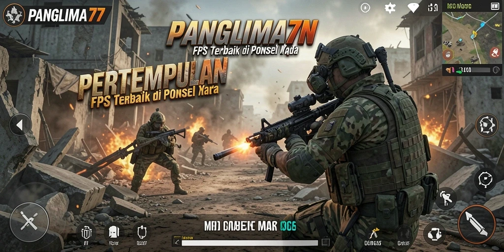 Screenshot gameplay menampilkan adu tembak intens dalam <strong>PANGLIMA77</strong>.