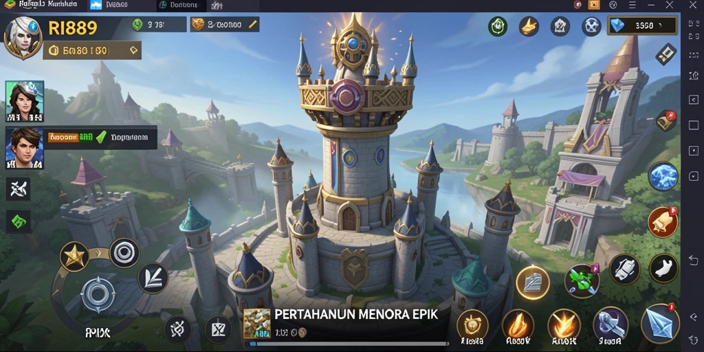 Screenshot gameplay RI889 menunjukkan pertarungan seru di Tower Defense.