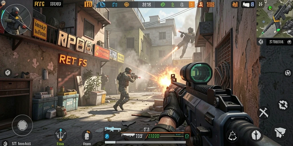 Screenshot RPOK menunjukkan aksi mendebarkan dalam gameplay FPS.