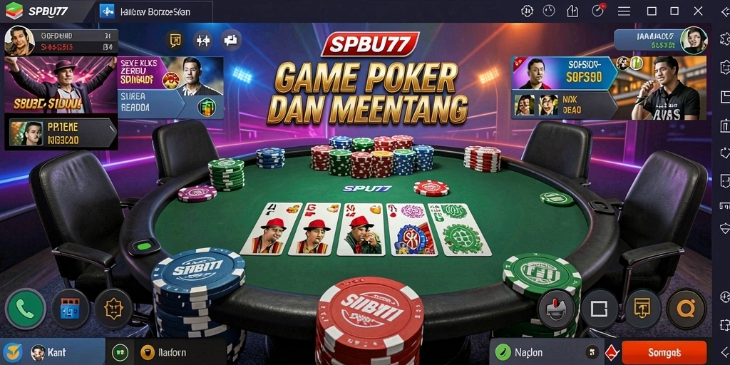 Screenshot utama SPBU77 menampilkan gameplay Poker yang seru dan kompetitif.