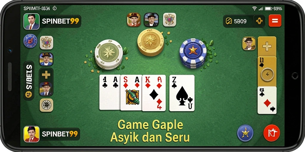 Tangkapan layar utama SPINBET99 menampilkan aksi seru permainan Gaple.
