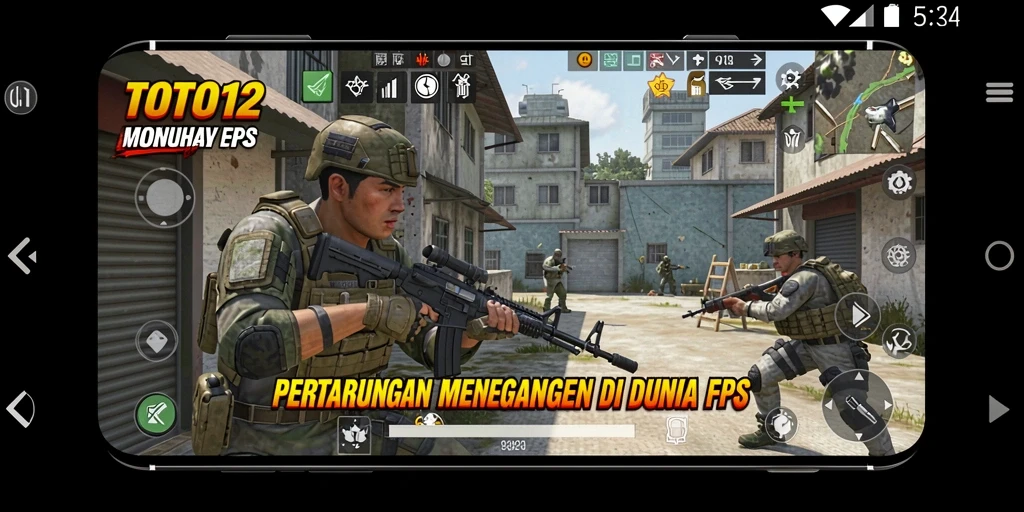Tangkapan layar utama TOTO12 menampilkan aksi menembak yang seru dan dinamis.