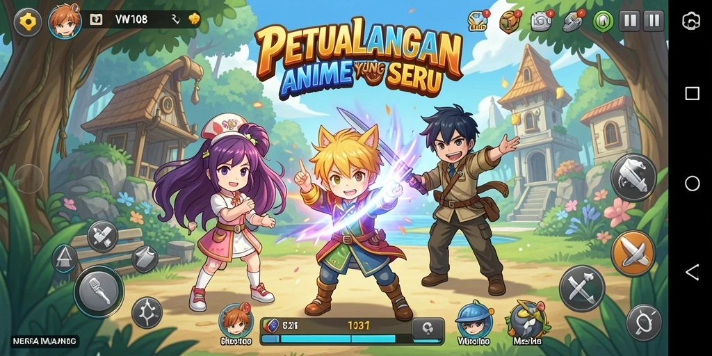 Screenshot gameplay VW108 menampilkan aksi petualangan anime yang menarik.