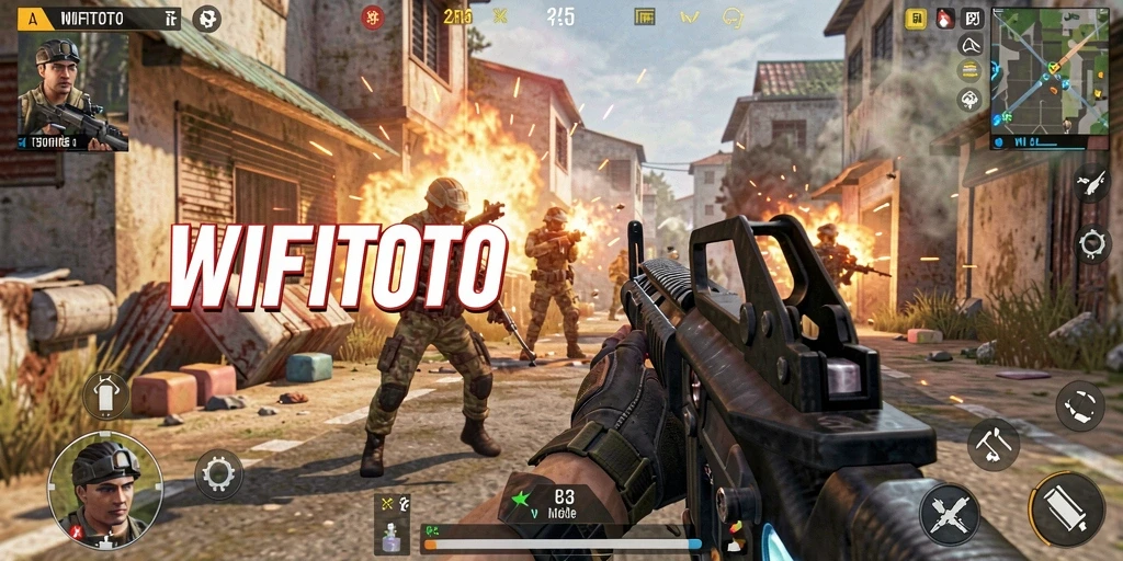 Tangkapan layar dari gameplay WIFITOTO menunjukkan aksi tembak-menembak yang mendebarkan.